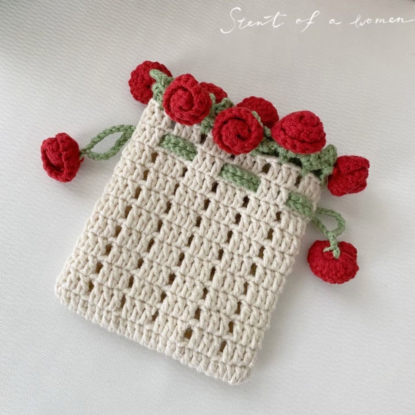 Knitted Rose Bouquet Bag Woven Bucket Bag Ready-Made Hand-woven Flower Bouquet Gift For Mother And Girlfriend