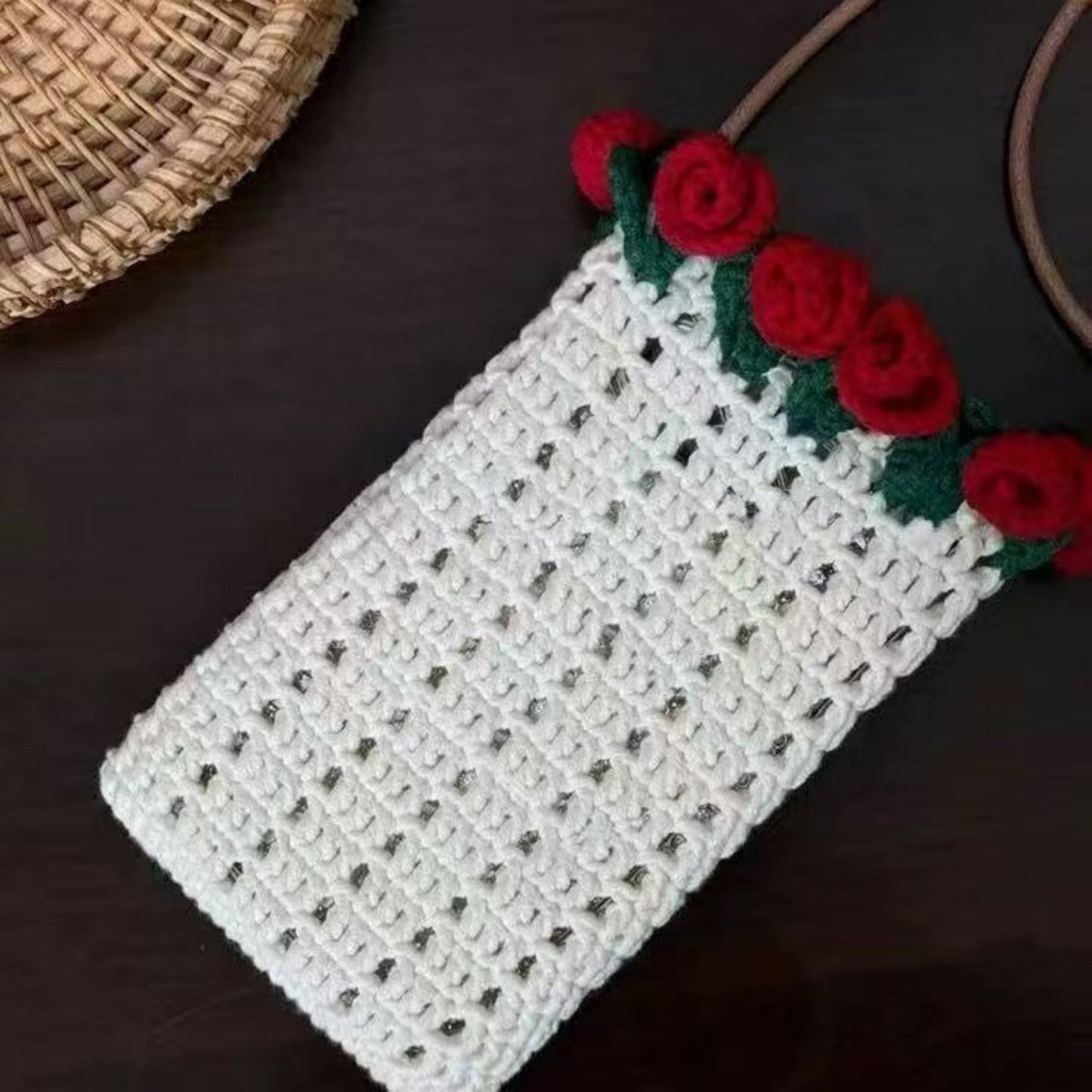 Knitted Rose Bouquet Bag Woven Bucket Bag Ready-Made Hand-woven Flower Bouquet Gift For Mother And Girlfriend