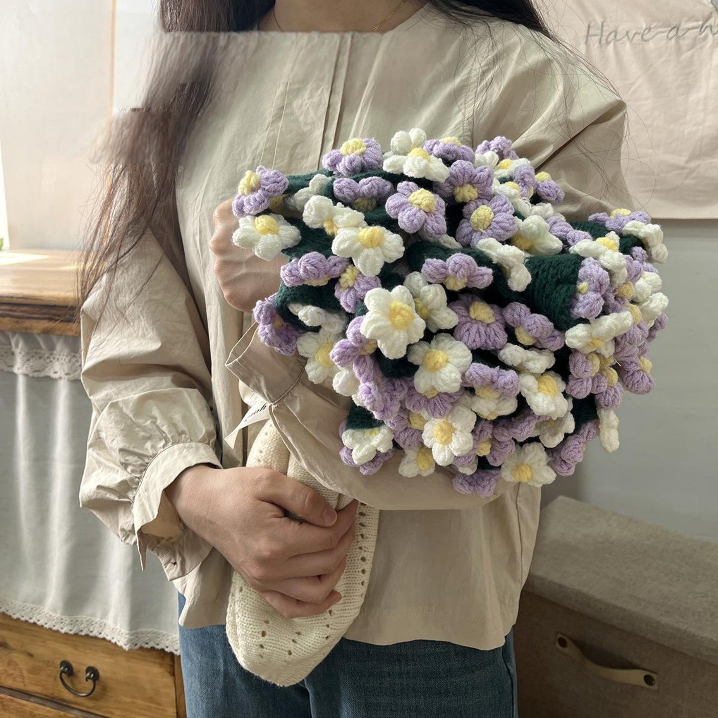 Hand-Knitted Daisy Blanket Bouquet Blanket Ready-Made Hand-Woven Flower Blanket Gift For Mother And Girlfriend