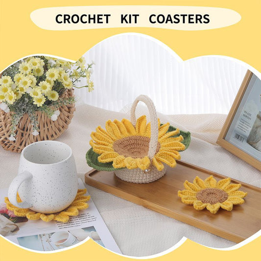 Knitted Flower Coasters Woven Sunflower Coasters Hand-Woven Flower Crochet Material Kit Handmade Diy Gifts